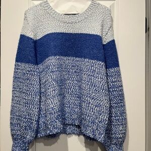 RD Style Blue and White Crew Neck Sweater